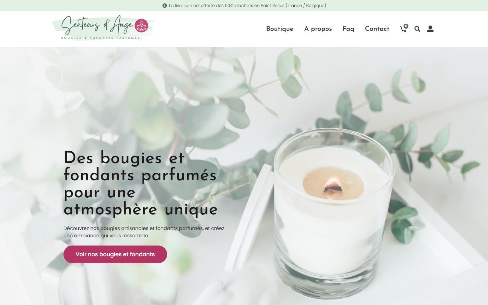 L'accueil de Senteurs d'Ange sur un écran d'ordinateur