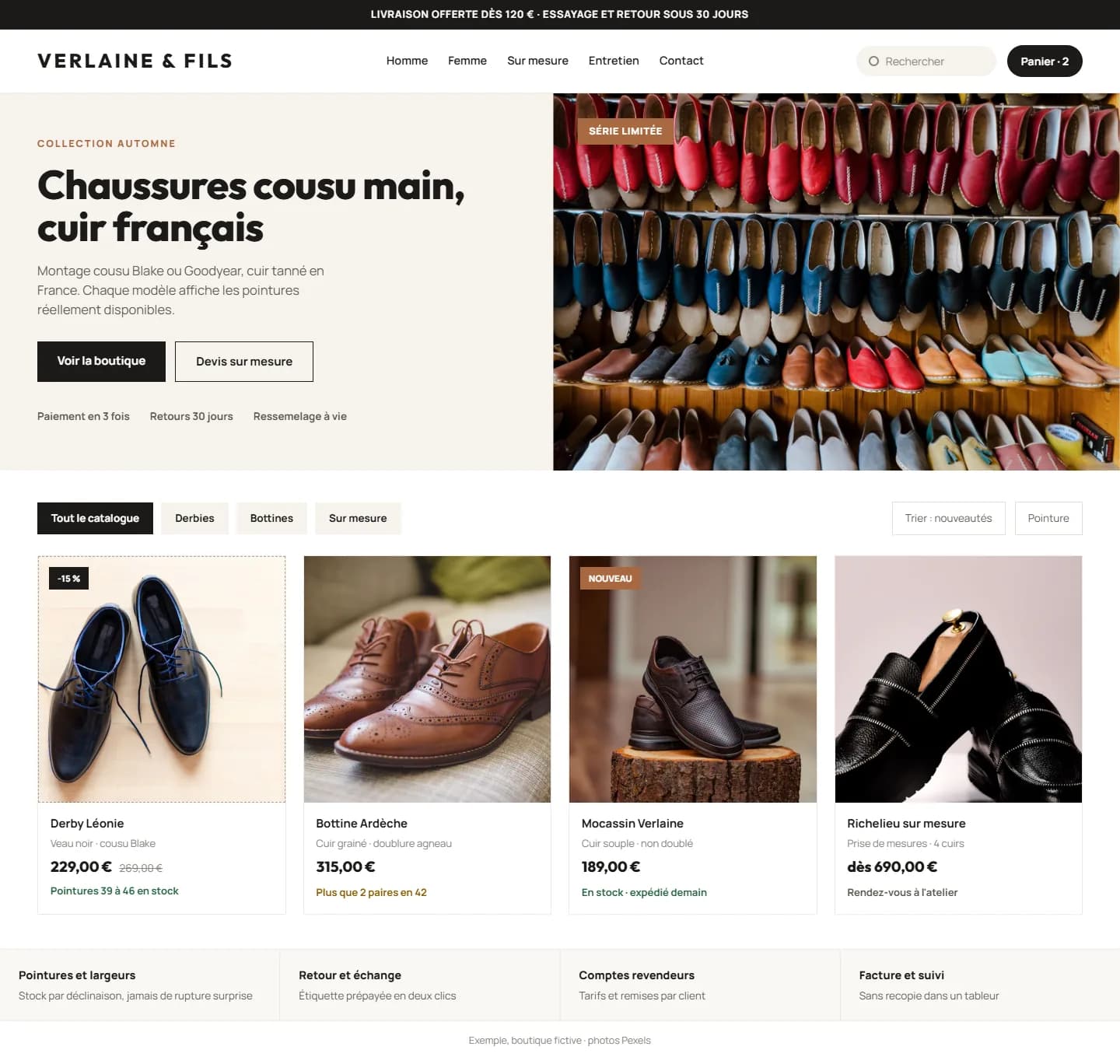 Capture d'une boutique réalisée